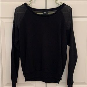 Black sweatshirt with sheer shoulders